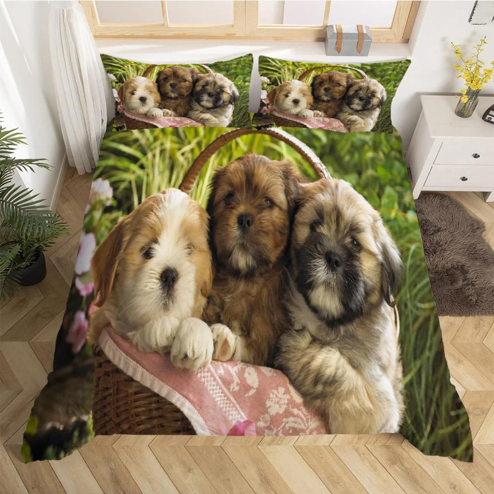 Zestaw poszewek na kołdrę dla psa i kota, nadruk 3D, urocze zwierzęta kawaii, rozmiar king queen, poliestrowa poszewka na kołdrę dla dziecka, chłopca i dziewczynki, zestaw pościeli