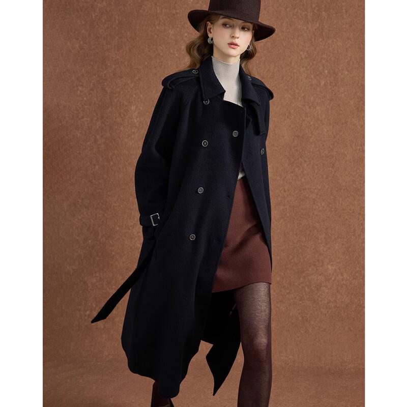Wudao British Style Double-Breasted Wool-Cashmere Trench Coat