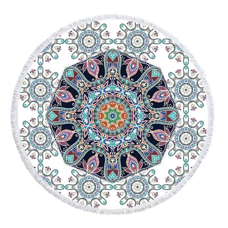 Telo Mare Rotondo Mandala con Frange Microfibra Assorbente Tappetino Copriletto Arazzo Coperta Asciugamano da Piscina da Bagno
