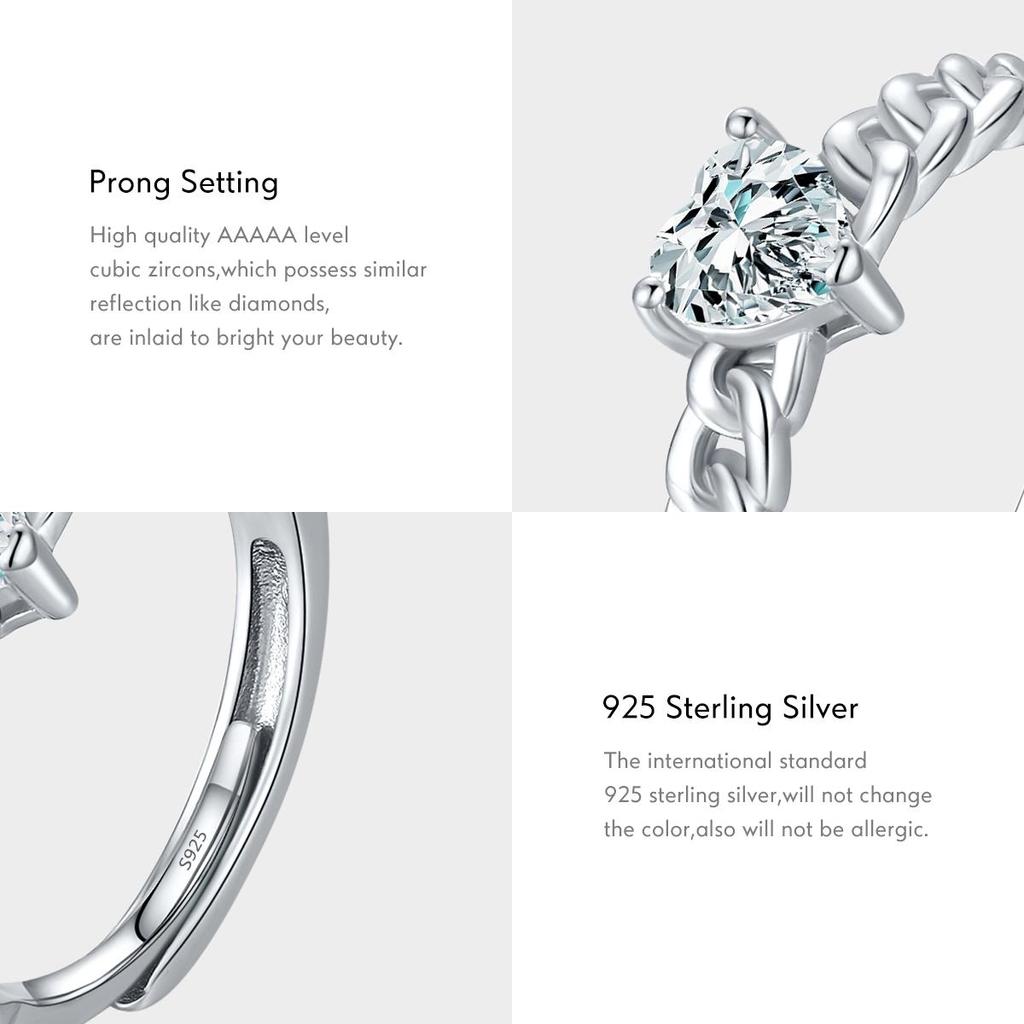 MODIAN Real 925 Sterling Silver Heart Engagement Open Size Ring Dazzling Cubic Zirconia Romantic Band For Women Wedding Jewelry