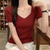 Basic V-neck Solid Thin Summer Pullover Women Female Knitted Ribbed Sweater Slim Short Sleeve Bodycon Sweater