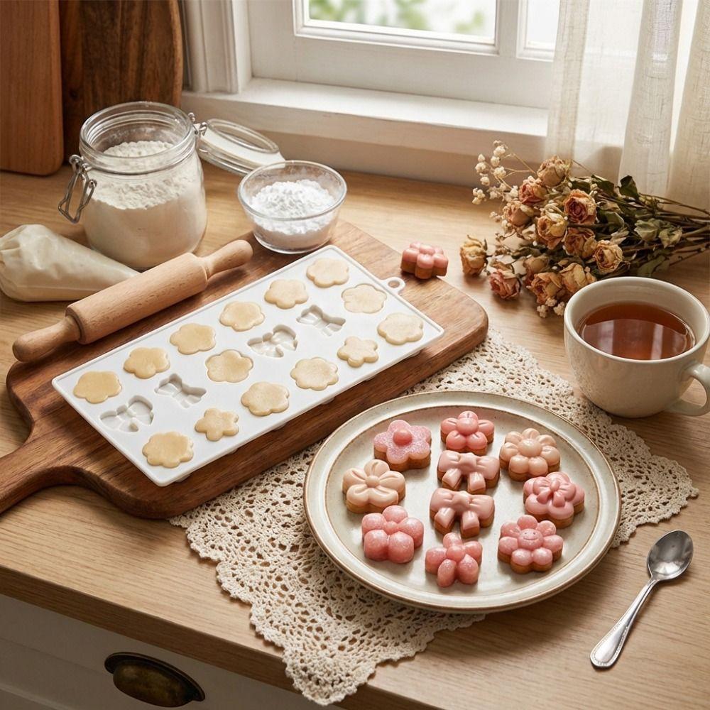 18-fach Backform Kuchenformen Lebensmittelqualität Silikon Hitzebeständig Schokoladenform Blumen Schleife DIY Dessert Backwerkzeuge Party