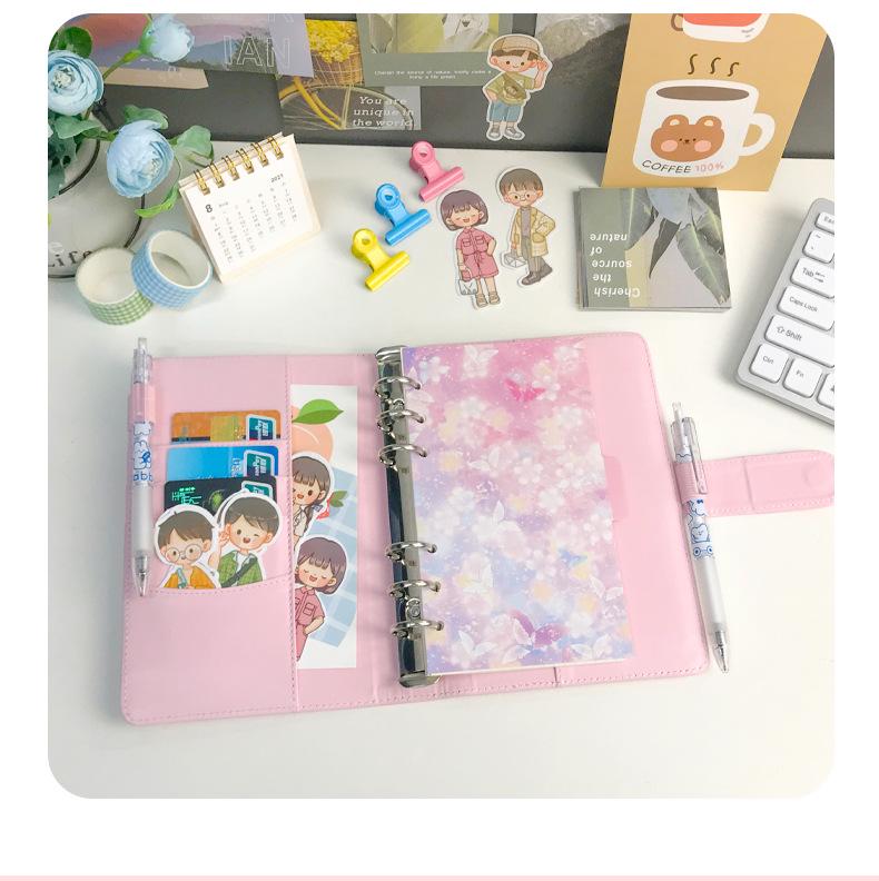 Korean Heart Macaron A5/A6 Ring Binder Notebook - PU Journal with 6-Hole Design