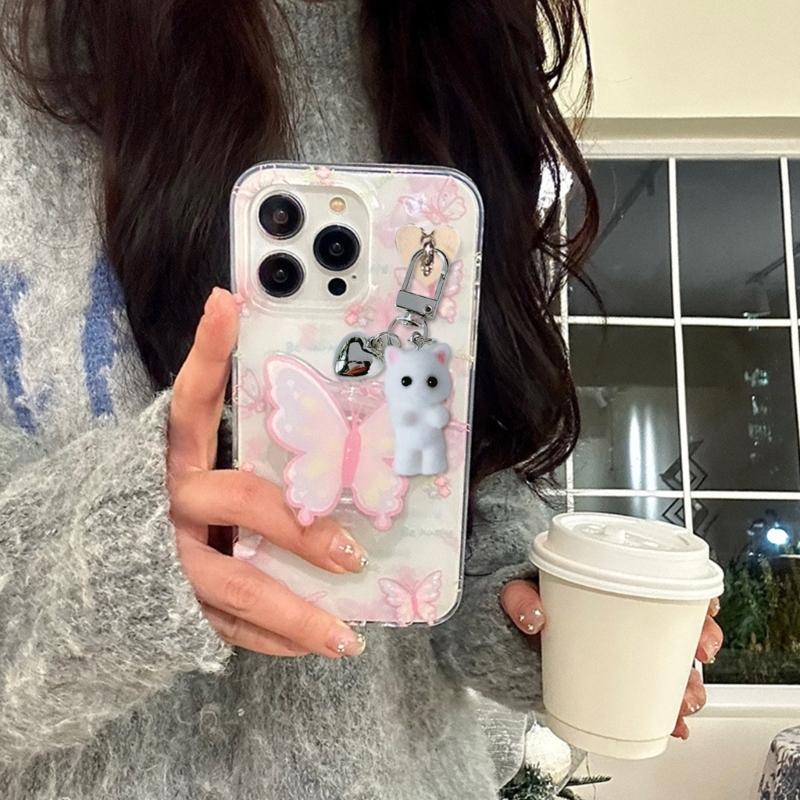 Flocking Cat Heart Keychain Lovely Decorations Keyring Ornament Backpack Handbag Charm Pendant Gift for Girls Women