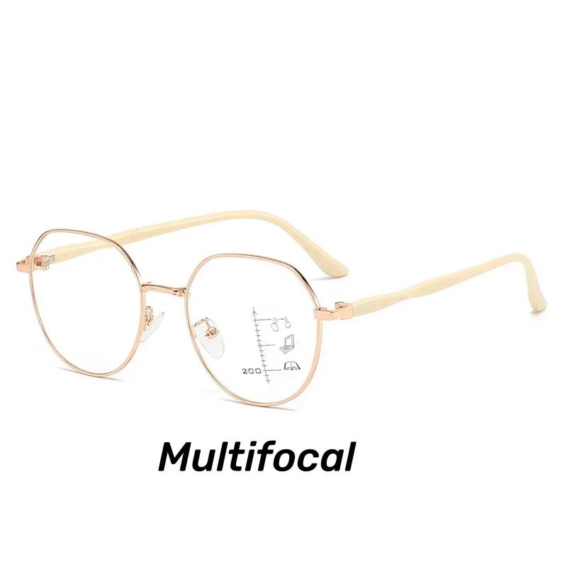 Progressive Multifocal Glasses Anti Blue Light Reading Glasses Fashion Women Men Metal Near And Far Presbyopic Eyewear Diopter