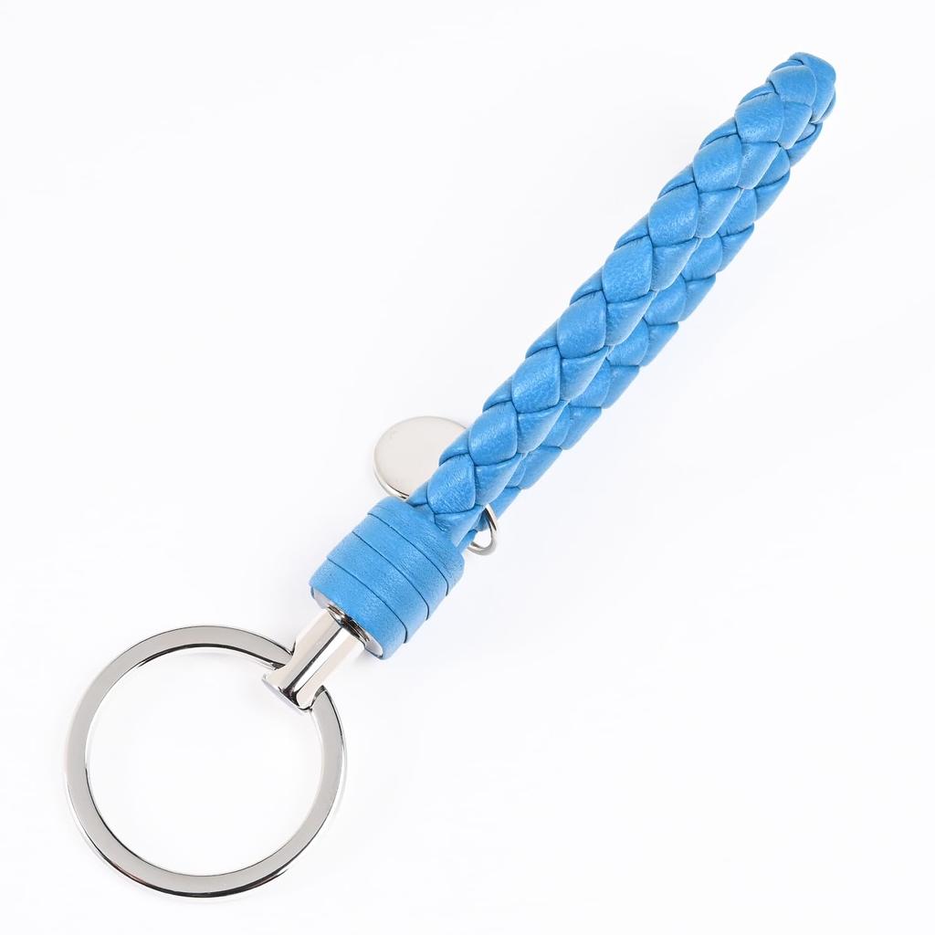 Bottega Veneta Intrecciato Leather Key Ring for Men and 113539 V3UN1 Made In Italy Women, Blue, 4418, [Used]