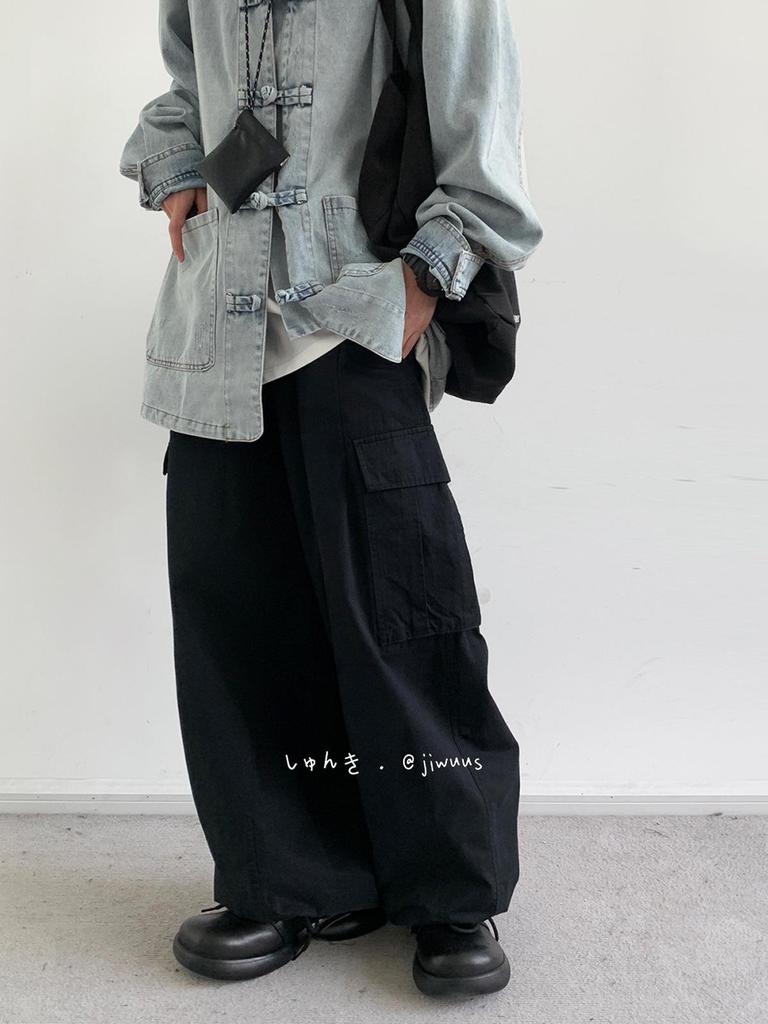 Unisex Retro Frog Button Denim Shirt: Versatile Blue Stand Collar Jacket for Men & Women