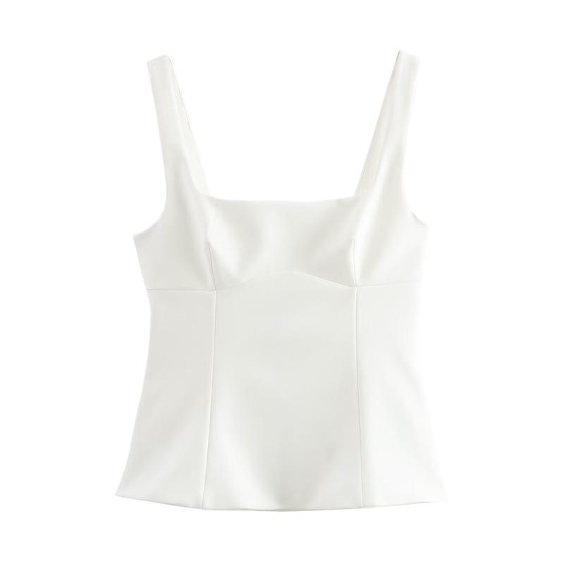 

European & American Style Women s Square Neck Spaghetti Strap Top with Back Bowknot Small белый