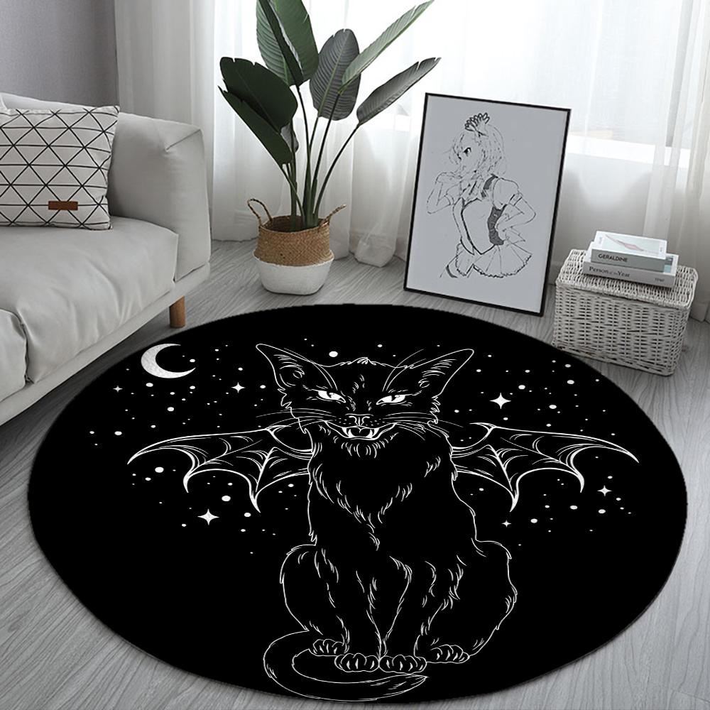 Satanic Cat Impaled Throne Round Rug Bedroom Area Atheist Household Bath Chair Mat Black Carpet Living Room Home Decoration
