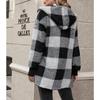 Women's Autumn and Winter Hooded Plaid Warm Top, Mid To Long Plush Cardigan Jacket