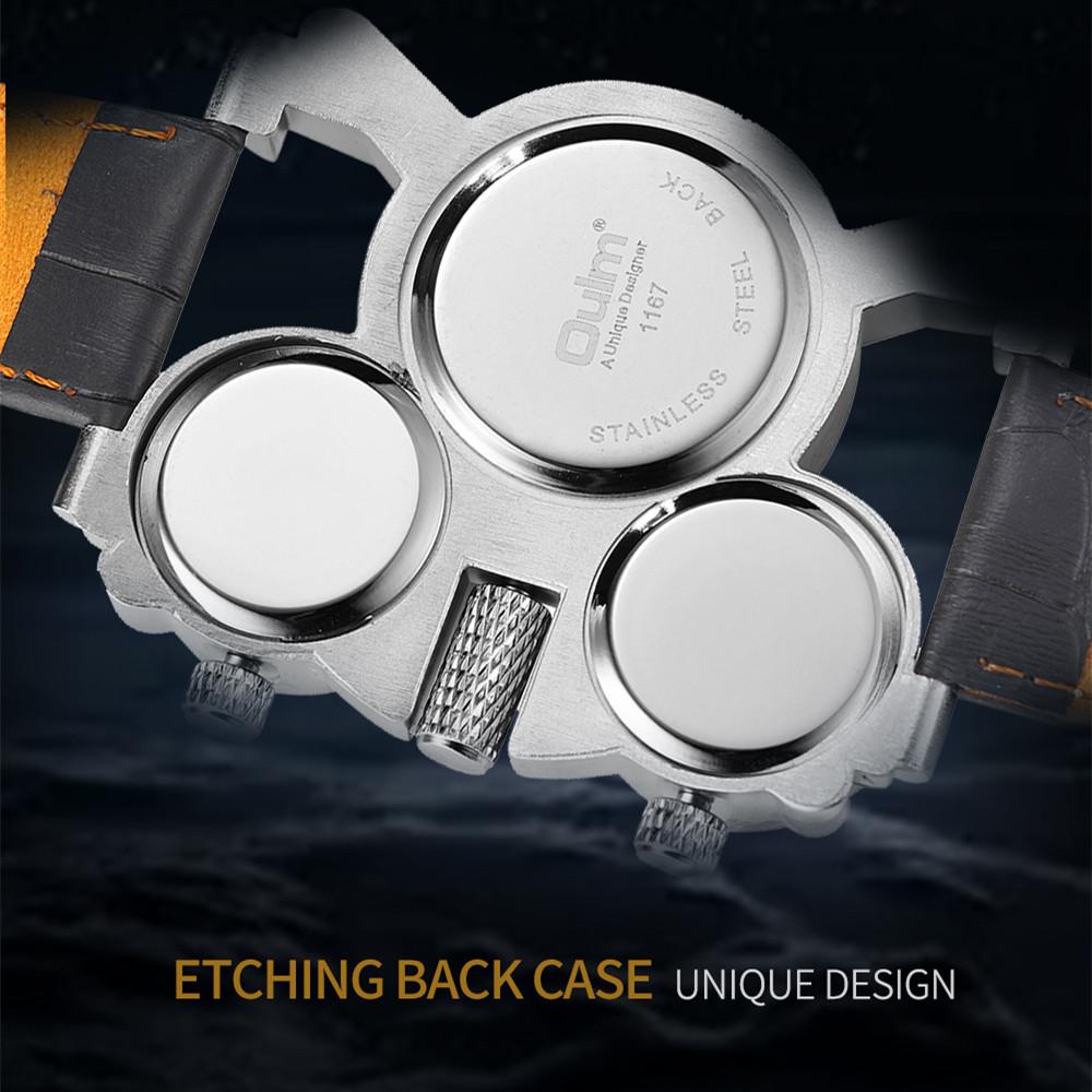 Oulm Herrenuhr Business Casual Quarzuhr Multi-Zeitzone Leder