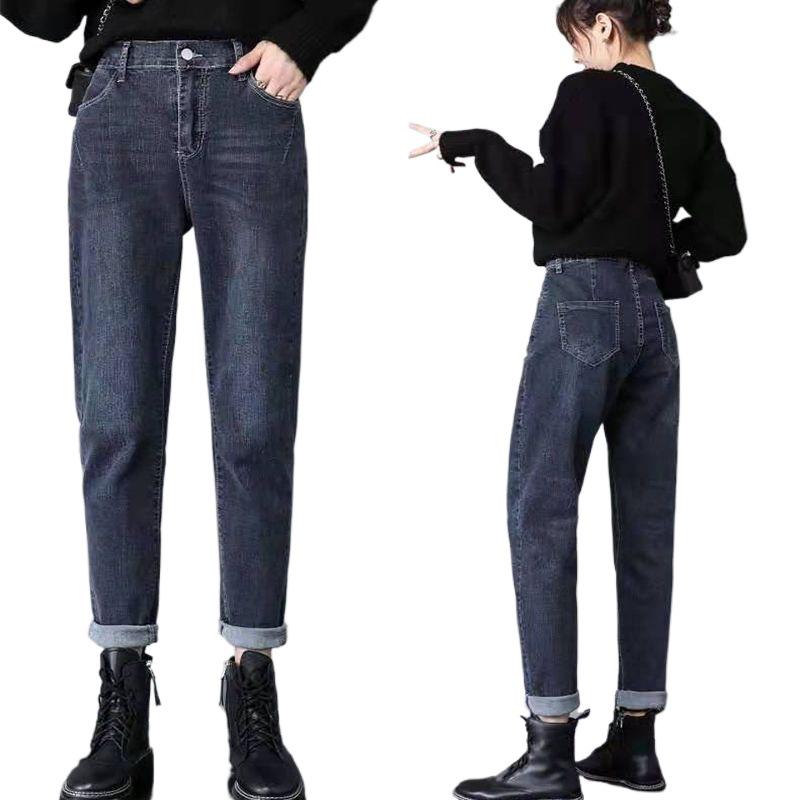 Women's High Waist Elastic Loose Straight Jeans - Plus Size, Slimming, Versatile, Spring/Autumn High-End Dad Jeans