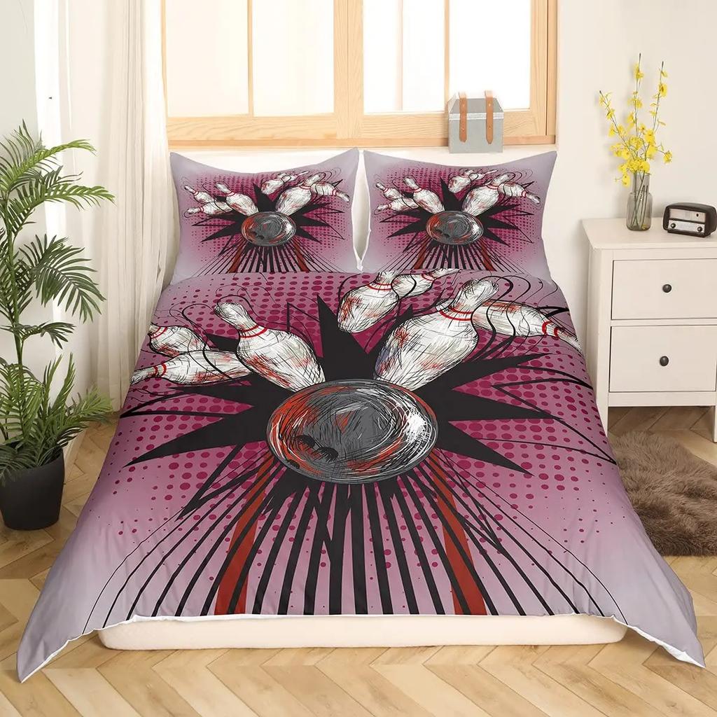 Men Bowling King Queen Duvet Cover Sports Competition Bedding Set Ball Games Starry Sky Comforter Cover Polyester Quilt Cover