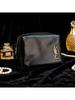 YSL - Black patent leather cosmetic bag with gold logo and zipper closure
