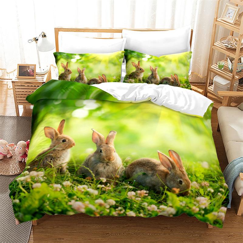 Cartoon Rabbit Duvet Cover Set Funny Animals 3D Print Bedding Set For Kids Teens Bedroom Decor Comforter Cover With Pillowcases