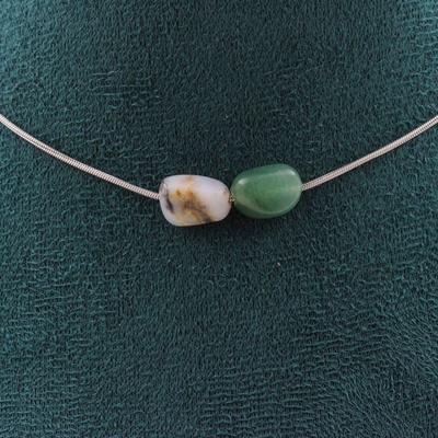 Stones and Minerals. Necklace 2 Pearls Multicolored Opal from Australia. Steel Chain Necklace Women, Men. Customizable Size.