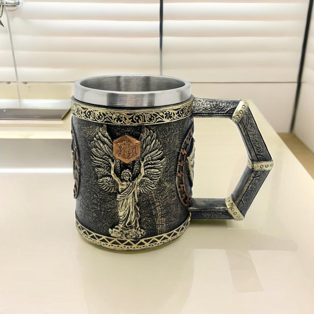 Valkyrie Legend Myth Viking Norse God Shape Stainless Steel Mug, Retro Shape Coffee Cup Beer Cup
