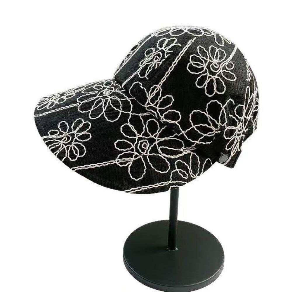 

Fashion Retro Women s Bucket Hat Flower Embroidery Casual Versatile Sun Hat Korean Style Sweet Spicy British Hat For Lady Girl чёрный