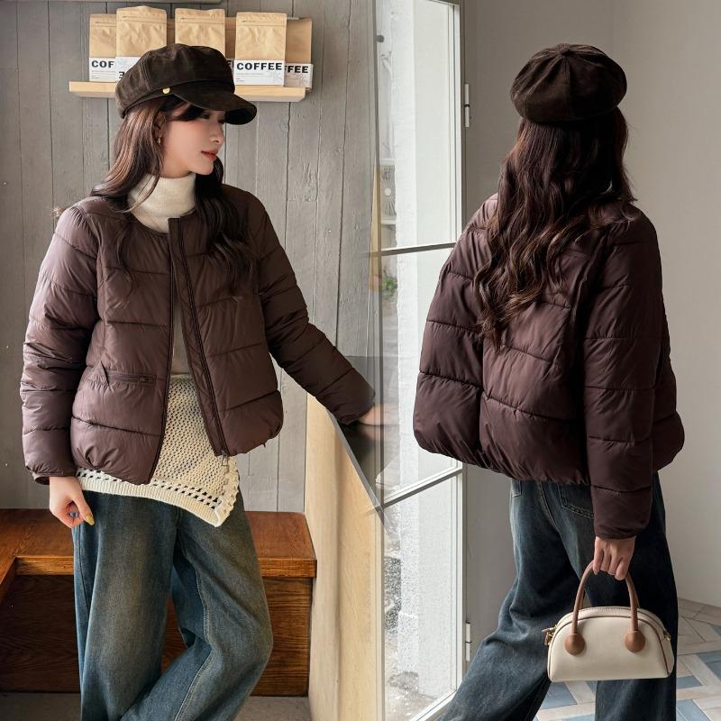 

Пуховая одежда короткая пуховая одежда женская осень и зима круглый вырез свободная модная теплая пуховая куртка XXL кофейный