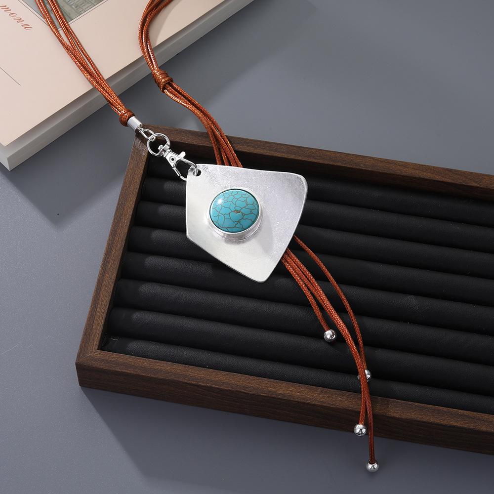 European and American retro geometric pendant necklace women s light luxury contrasting color sweater chain long fashion accessories