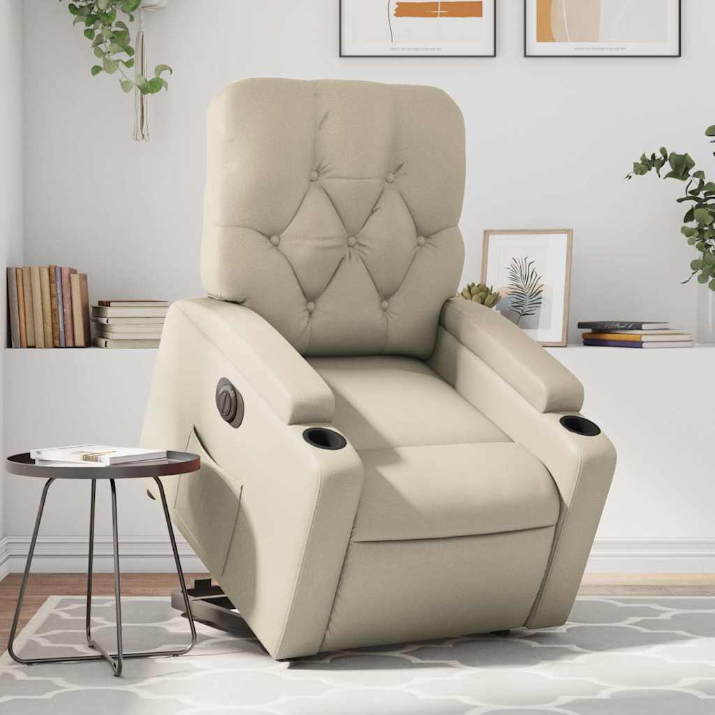 Electric Recliner Chair with Rising Function Cream Faux Leather