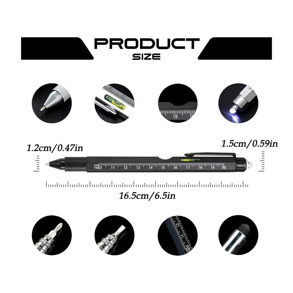 Professionele 9-in-1 Multitool Pen met LED-lamp Schroevendraaier Liniaal Waterpas Flesopener Survivaluitrusting voor Kamperen Werkplaats Reparatie