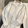 Sudadera Corta Casual a Rayas Traje Deportivo Mujer Otoño Sudadera con Cremallera Suelta Cordón Elástico Pantalones de Pierna Ancha Conjunto de Dos Piezas