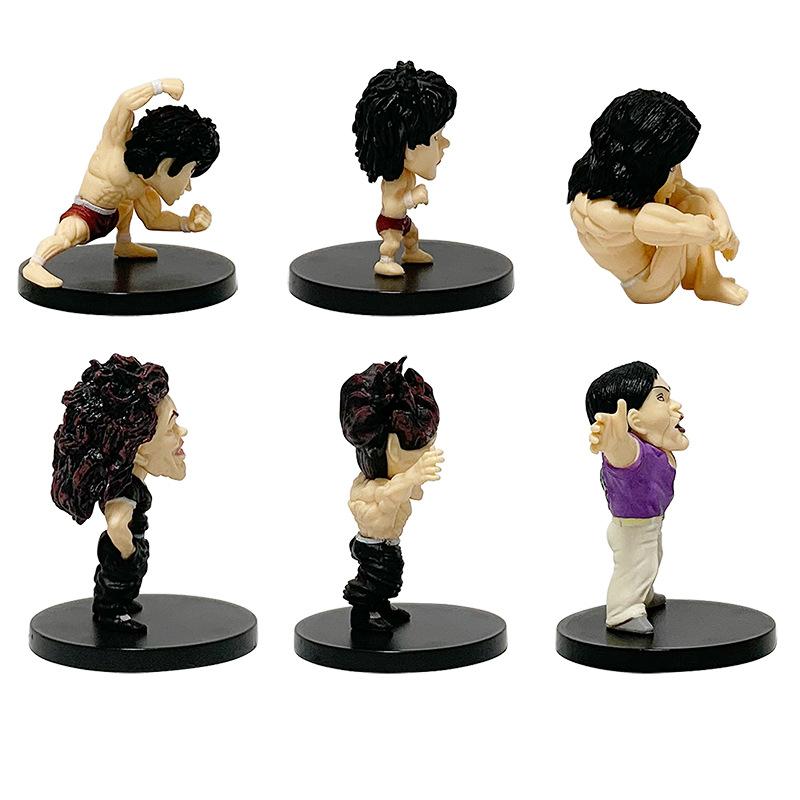 Lot de 6 Pièces/Ensemble Figurine Anime Hanma Baki 5-7.5cm Version Q Muscle Hanma Yujiro Cornichon Voiture Ornements de Bureau Jouets de Collection Cadeaux Poupées