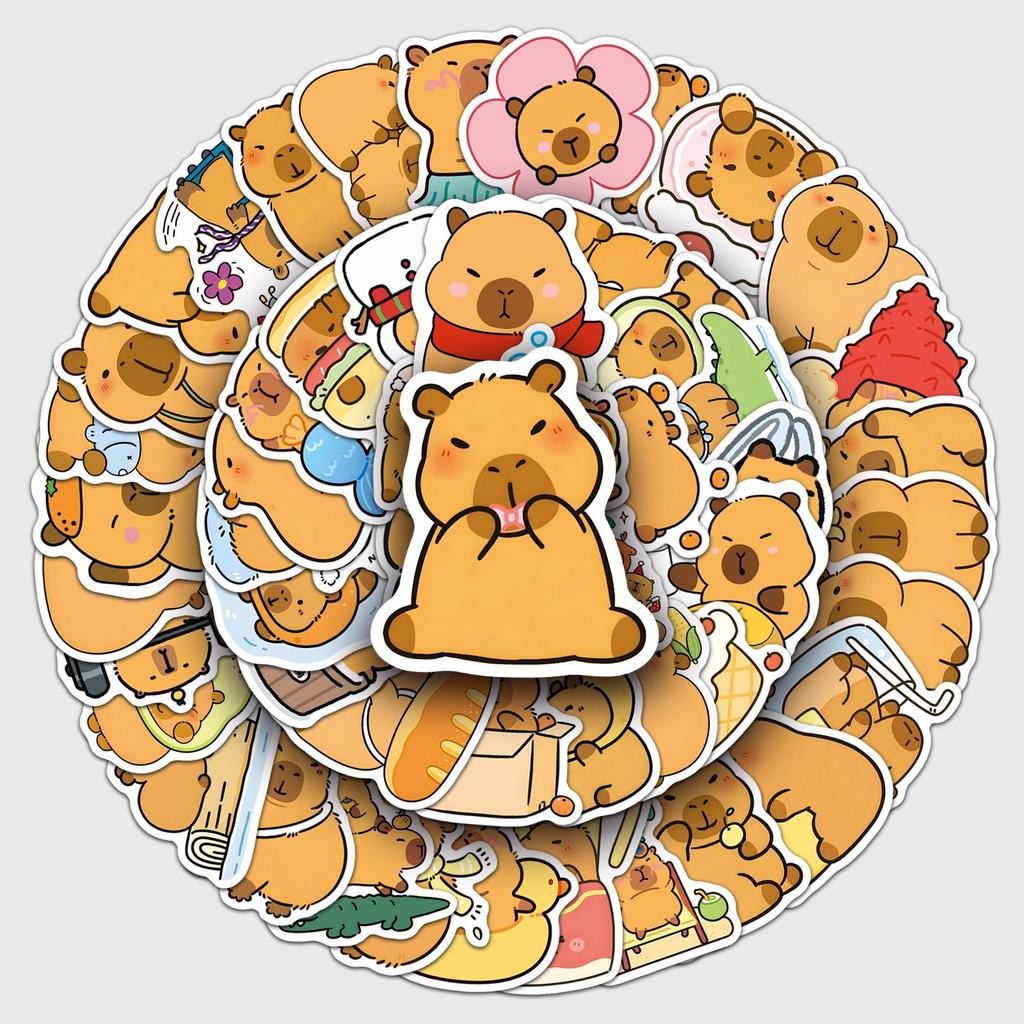 50 Capybara Cartoon Stickers: Cute Animal Doodles for Decorating Water Cups