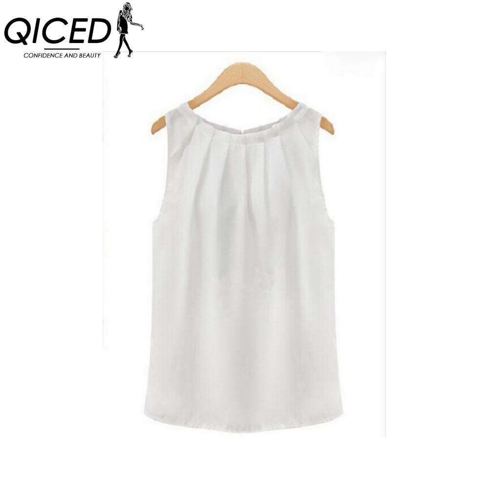

QICED Women s Fashion Casual Solid Color Print Sleeveless O Neck Blouses & Shirts S білий