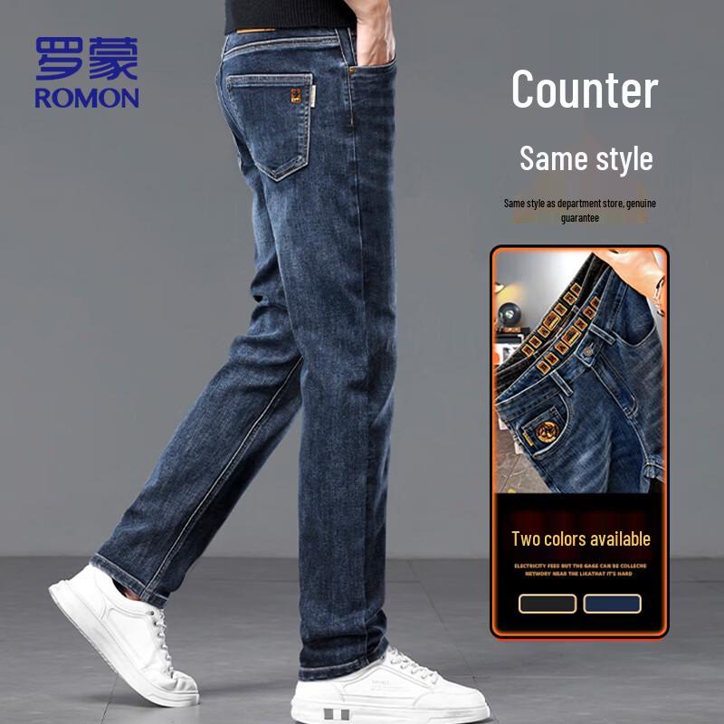 

ROMON Men s Winter Plus Velvet Straight-Leg Stretch Jeans 40