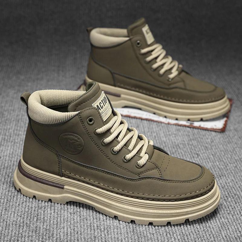 Высокие мужские повседневные туфли Модные мужские повседневные ботинки Британские ретро высокие мужские рабочие туфли Универсальные повседневные туфли на толстой подошве 44 зелёный