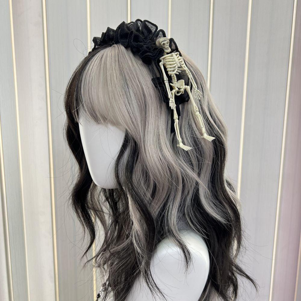 

Stylish Black And White Skull Lace Headband For Halloween Vampire Lovers