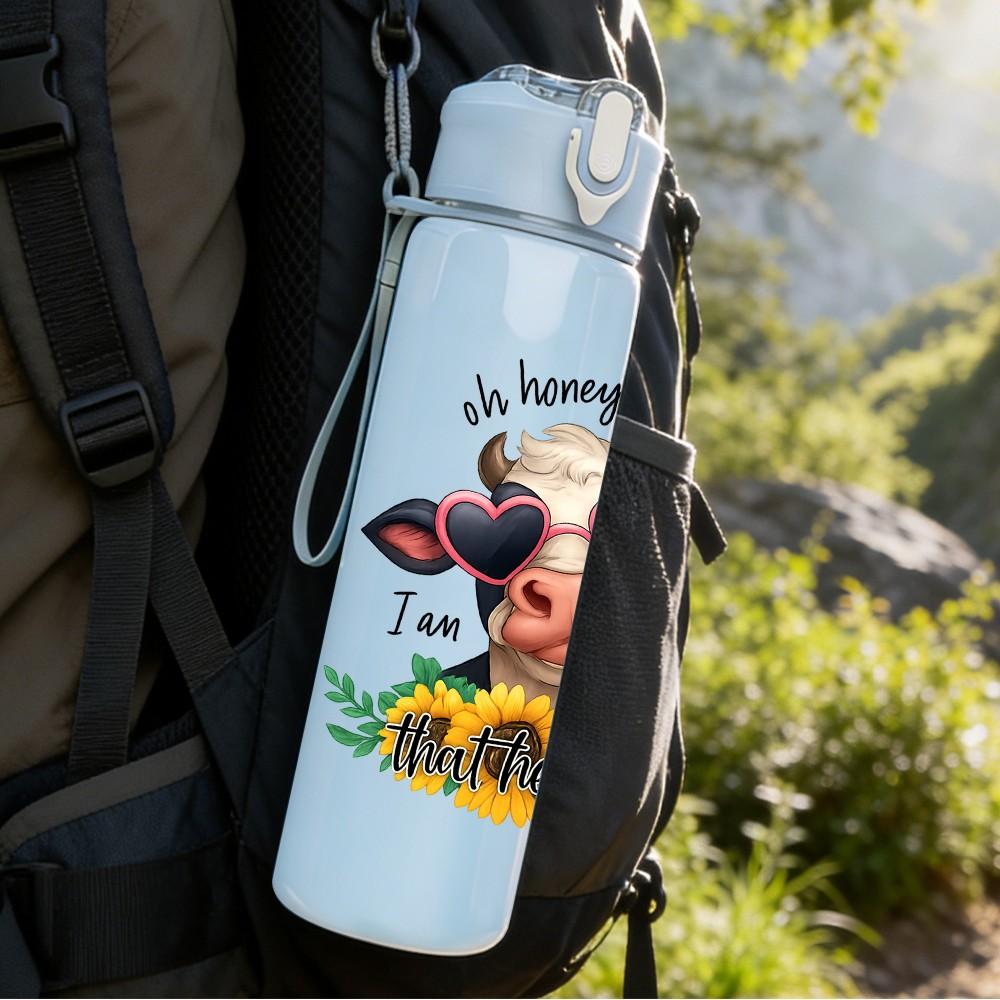 1PC Sunflower Cow Art 750ml Color Plastic Sports Water Bottle Leakproof Flip Straw Lid Suitable for Sports Office Home Use