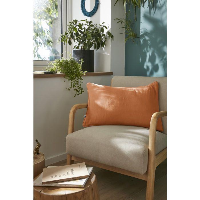 Coussin déhoussable 40 x 60 cm GAIA Abricot – Gaze de coton avec passepoil élégant