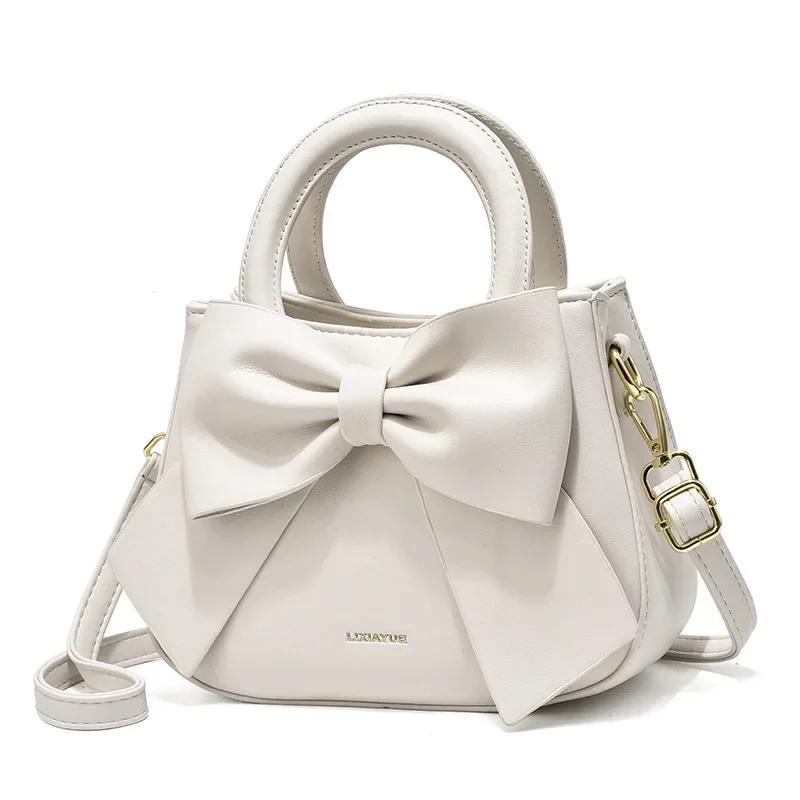 Fashi Casual Handbags For Women Cute Bow Black White Blue Kahki PU Handbags Trendy Daily Shoulder Underarm Bags bolsa feminina