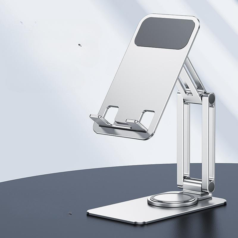Ny aluminiumslegering roterende sammenleggbar mobiltelefonholder desktop metall to-akse støtte lazy tablet holder