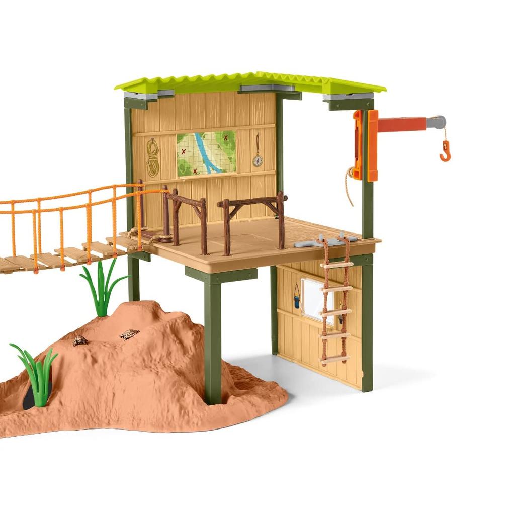 Schleich Wild Life Jungle Base Camp 42507 (Figure Playset with Rope Bridge for Imaginative Play)