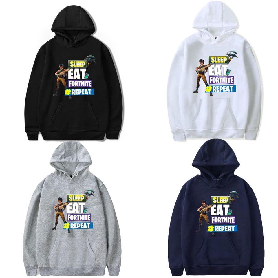 Game Printed Fortnite Sleep Eat Fortnite Repeat Casual Long Sleeve Cotton Hoodie