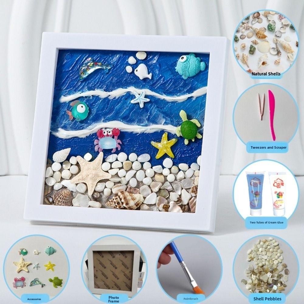 Wood Material 3D Ocean Scenery Painting Multicolor Photo Wood Frame DIY Photo Frame  Craft Projects