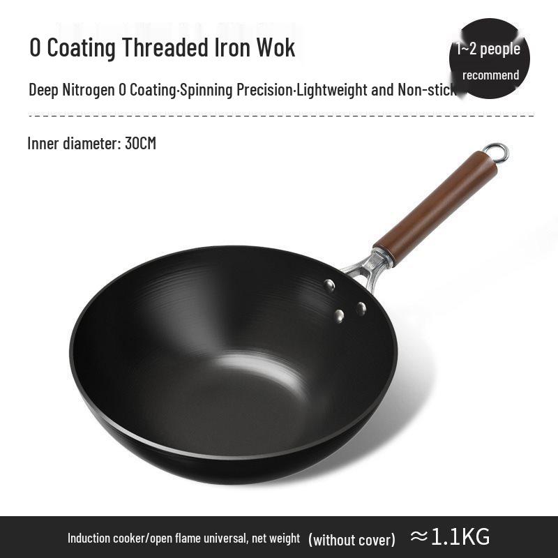 Traditioneller Eisen-Wok mit flachem Boden für Induktions- und Gasherde - Unbeschichtet, Antihaft-Bratgeschirr