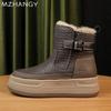 Platform Womens Snow Ankle Boots Leather Short Plush Cotton Shoes Trend Fashion Warm Cozy Women High-top Ankle Boots Botas Mujer