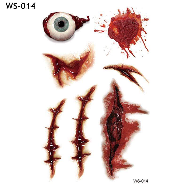 

1-100 шт. Водонепроницаемые страшные татуировки Хэллоуин Реалистичные шрамы Раны SFX Боди-арт Временные Поддельная кровь Ужас Вечеринка Макияж 1PC