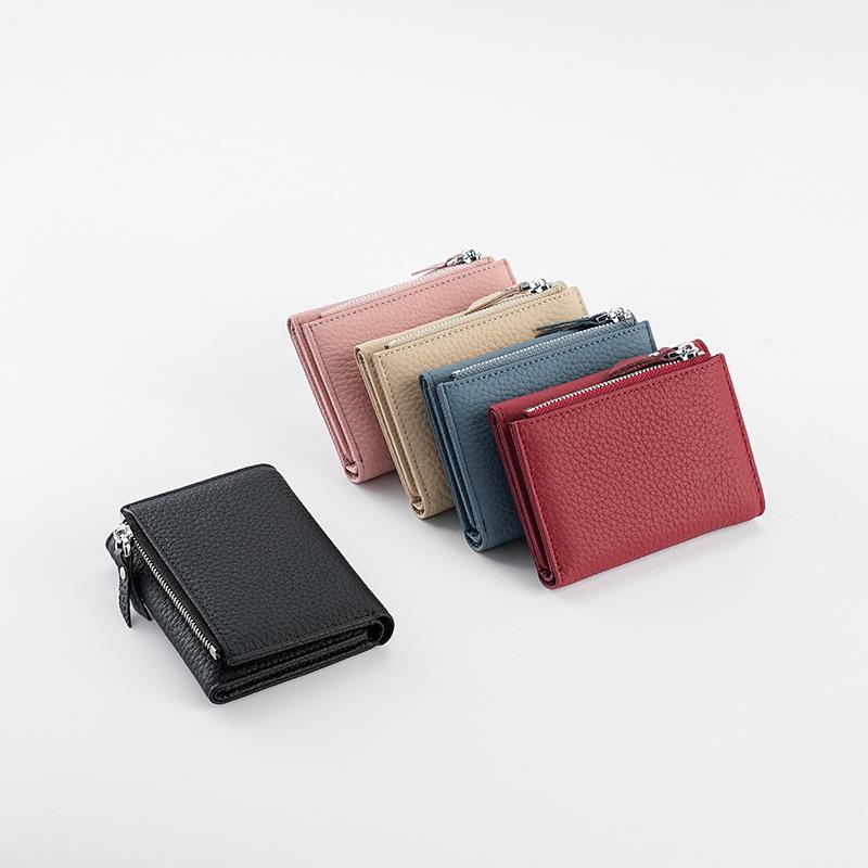 Three-fold Leather Wallet Women's RFID Anti-theft Swipe Bag 10-slot Cowhide Cash Card Holder
