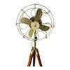 Floor Fan Nautical Brass Antique Finish with Brown Wood Tripod Pedestal Floor Fan | Retro Industrial Modern Twist with Unique Design Decor
