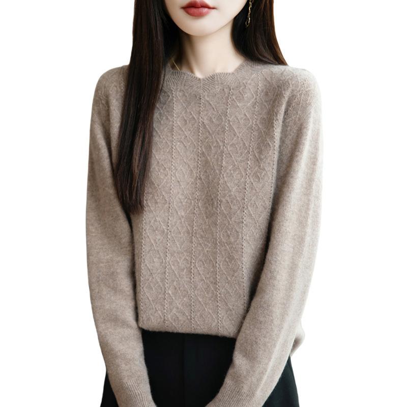 Nuevo Suéter de Punto de Cuello Redondo de Otoño e Invierno para Mujer Jersey Holgado de Manga Larga Capa Base Casual y Sencillo