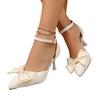 Fashion Bow Mid Heels Women Pointed Toe Sandals Designer Elegant Heeled Shoes 2025 Summer New Brand Fad Dress Pumps Sandalias De Mujer
