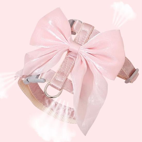 Cute Bow Cat Harness Adjustable Kitten Harness Glossy Cat Harness with Leash for Kittens Adult Cats Party Outdoor Walks