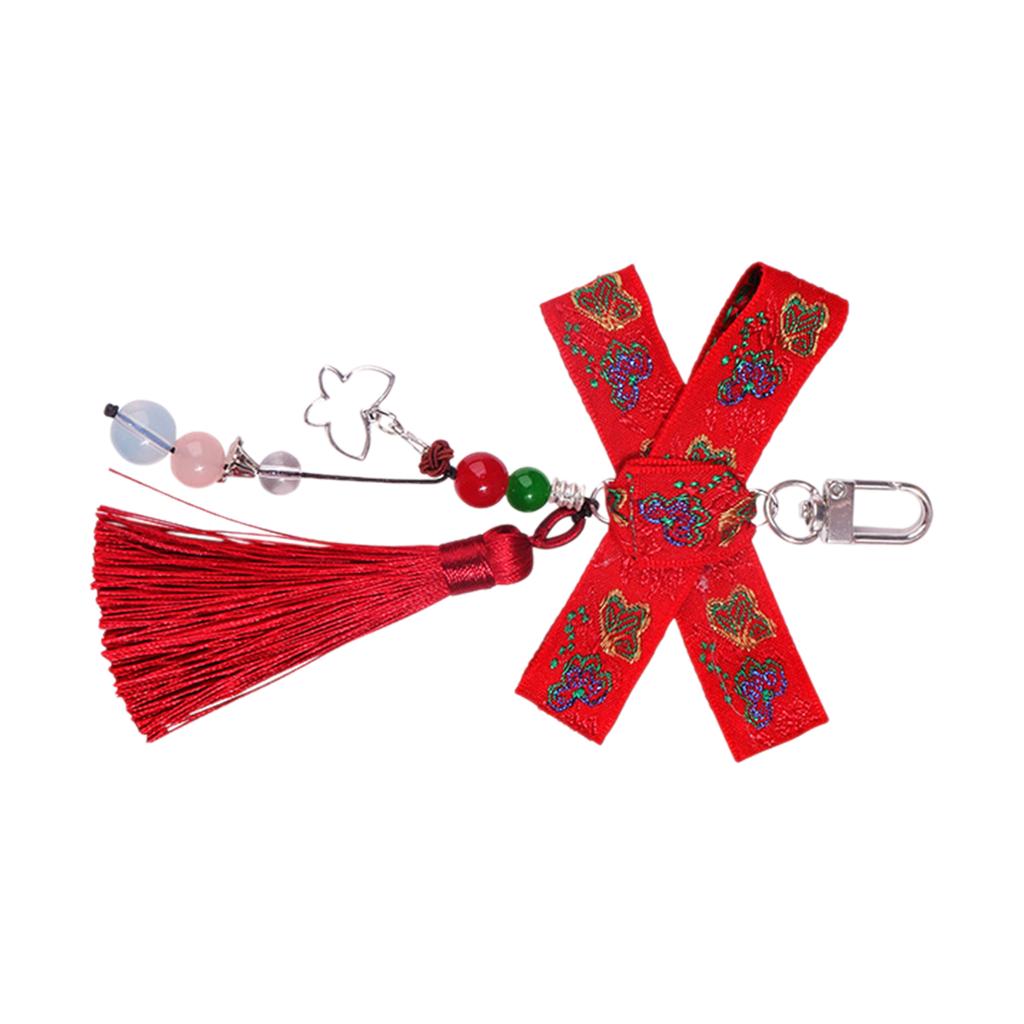Chinese Style Bowknot Keychain Pendant with Tassels Unique Bows Beaded Keyring Women Bag Accessory for Fashion Lovers