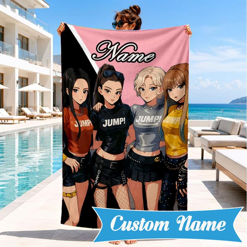Custom Name Floral Fantasy Kpop Beach Towel Microfiber Beach Towel, Lightweight and Quick-Dry, for Summer Travel, Swimming Pool Gift